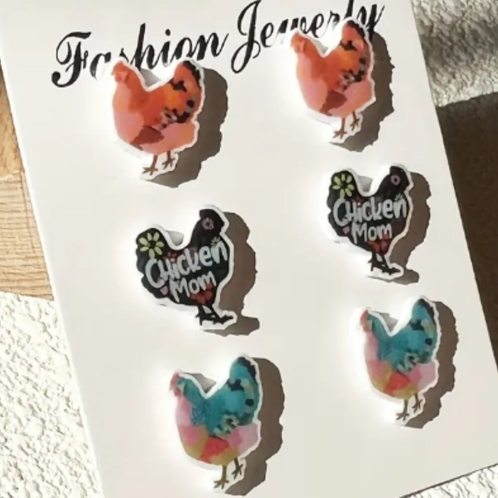 3 pr chicken earrings
